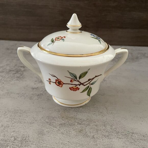 Vintage Royal Worcester Blossom Time Covered Sugar Creamer 3-PC Bone China MINT - Picture 3 of 16